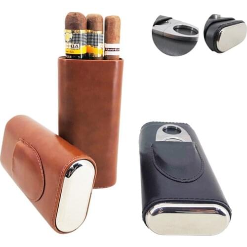Humidors Portable Cigar Box Cigar Case Holder With Cigars Cutter Leather Travel Kit