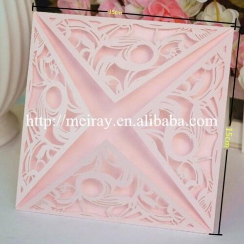 Custom laser cut wedding invitations, pink folded wedding invitations wholesale