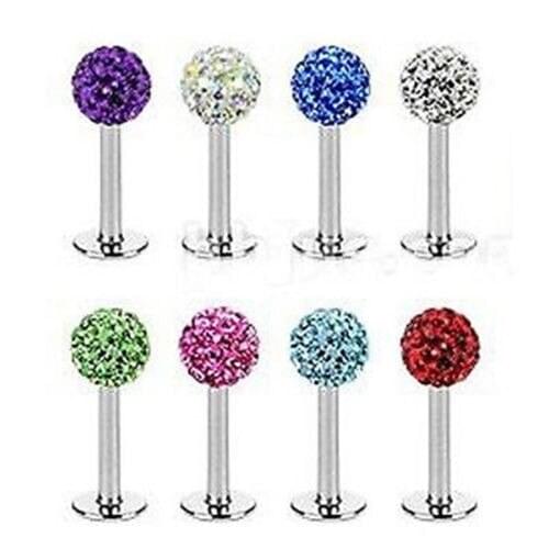 Crystal CZ Gem Lip Stud 3mm ball Glitter Labret Ring Earring Shambhala tragus disco 316l Stainless steel Popular Body Piercing