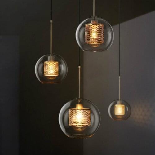 Loft Industrial Style Living Room Iron Mesh Glass Bedside Lamp Front Desk Restaurant Cafe Bar Milk Tea Shop Chandelier