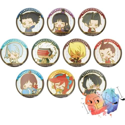 50mm Gyakuten Saiban Game Badge Ace Attorney Phoenix Wright Apollo Justice Athena Cykes Maya Fey Metal Badge Brooch Pin