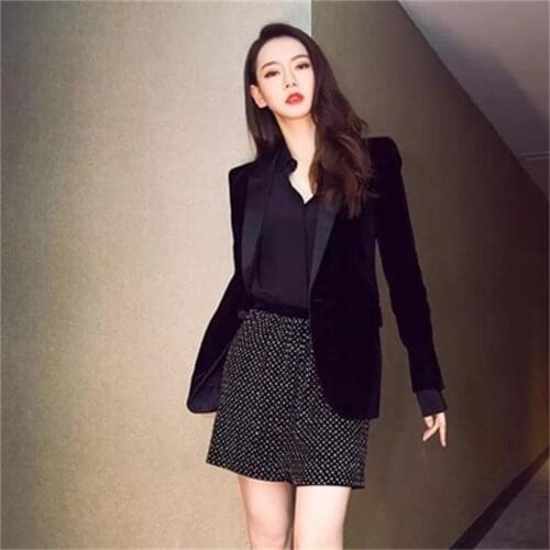 Fashion velvet Blazers Female retro small suit female jacket slim slimming paragraph wild suit shirt Women Blazers women New