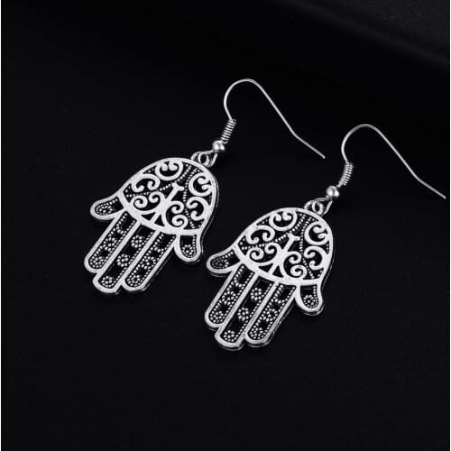 Trendy Vintage Hand Shape Dangle Antique Silver Plated Earrings for Women Girl Retro Drop Earrings Cute Earring Jewelry
