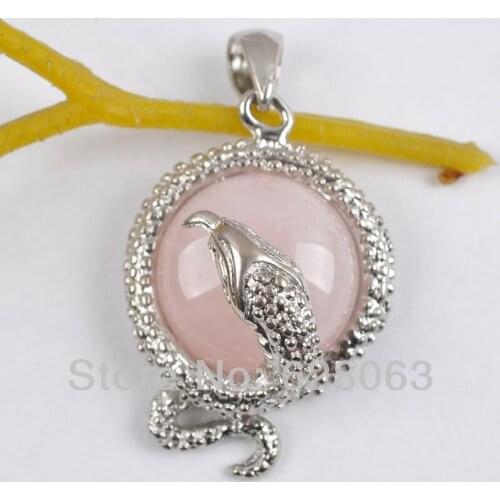 Natural Pink Crystal Bead GEM Pendant Snake Jewelry For Gift S1109
