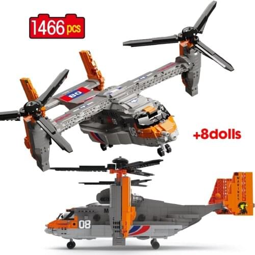 New 1466pcs DIY V-22 Osprey Warcraft Fighter Model Building Blocks Bricks Creative Military War Game Toys for Kids Gifts