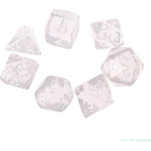 New Hot Sale Set Of 7 Sided Polyhedral Dice For RPG Dungeons & Dragons DND D&D D4-D20 Clear Drop Ship