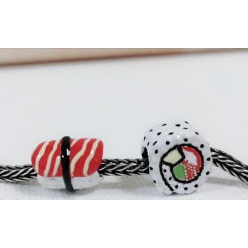 Mistletoe 925 Sterling Silver Salmon sashimi Sushi Charm Bead Jewelry