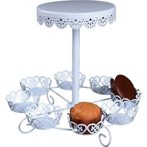 Macarons Tray White Meatal Wrought Iron Two-Tier Eight-Cup Birthday Cake Stand Home Hotel Wedding Kitchen For Cakes Decoration