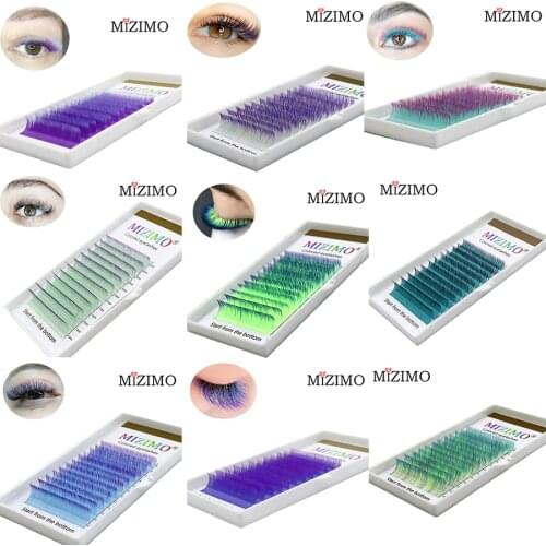 Color grafting false eyelashes green artificial mink false eyelashes 8-13mm mixed length grafting eyelash extension tool