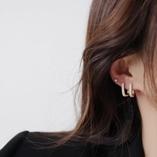 Luxury 14K Real Gold Plated Buckle Circle Earrings for Women Exquisite Small Delicate Micro Inlaid Zircon Hoop Earring