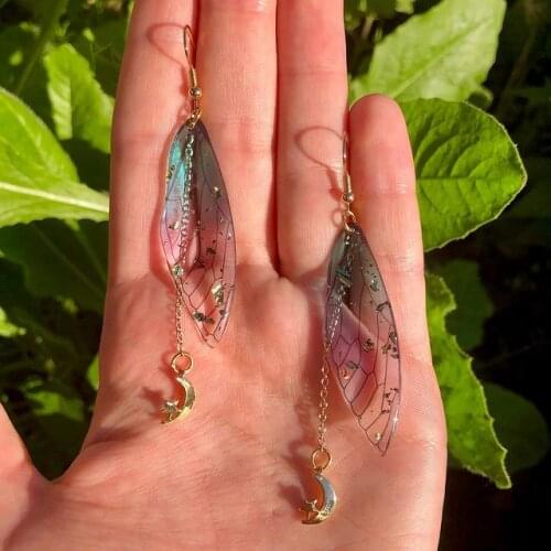 Butterfly Wing Earrings,Gold plated Crescent Moon, statement, entomologist,Boho