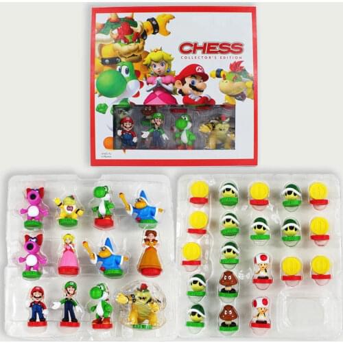 4-8cm 32pcs/Lot Super Mario Chess Luigi Yoshi Koopa Toad Goomba Princess Peach Daisy Mushroom PVC Action Figure Model Toy Doll