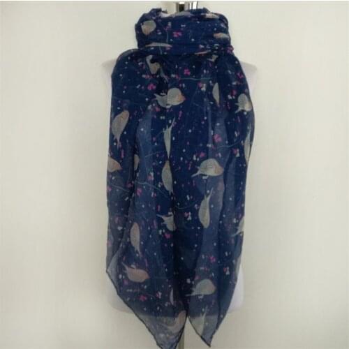 New fashion scarf for women Soft viscose scarf Sky Blue White Bird Print women Scarves Foulards Snood for Ladies foulard