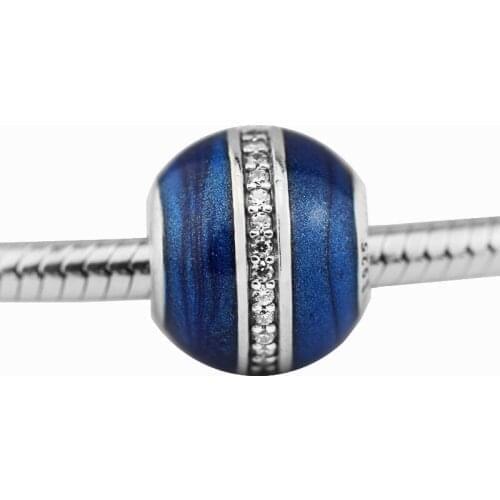 Blue Enamel Pave Stones Crystal Beads Fit Charm Bracelet & Necklace 925 Sterling Silver Beads for Jewelry Making Fashion Kralen