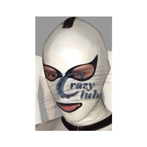 Crazy club_ Latex handmade tailored black and white Hood Latex Mask fetish Rubber Hood Spliced Natural Zentai hood Fast Delivery