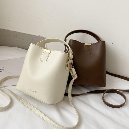 Women Fashion All-match Pure Color Shoulder Bag PU Leather Ladies Vintage Bucket Handbag Crossbody Bag