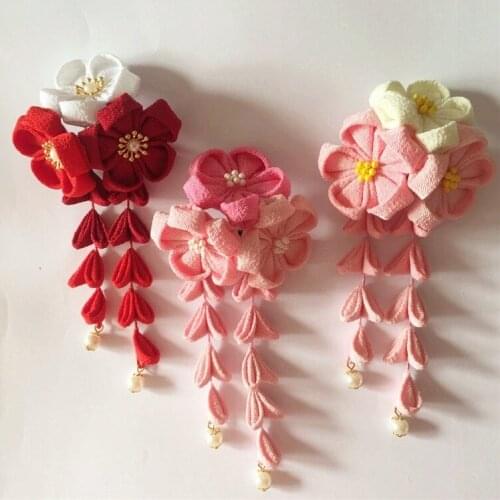 Japanese Flower Metal Tassel Hair Pin Accessories Retro Cloth Headwear For Women Hair Clip Handwork Yukata Hair Ornaments Geisha