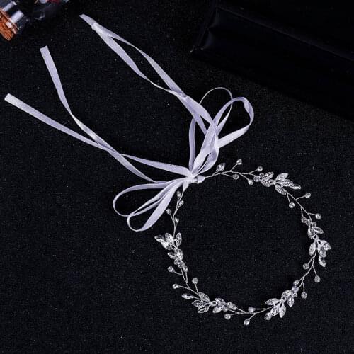 FORSEVEN Noiva Hairband For Women Gold Color Leaves Tiaras Bridal Wedding Hair Accessories Headband with Ribbon Hair Jewelry