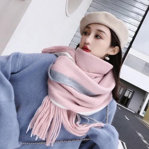 40*200CM Women Autumn Winter Plaid Scarf Cashmere knitted Thicken Blanket Warm Soft Shawls And Wraps Pashmina Bandana