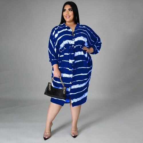 Plus Size 5xl Dresses for Women Printing Long Sleeves Buttons Irregular Loose Long Sleeve Fall Clothing Wholesale Dropshipping