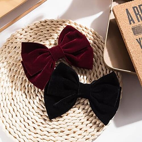 1PC Velvet Bow With Clip Women Girls Elegant Bow Tie Hairpins Vintage Black Wine Red Bow Hair Clip Prom Hair Accessories