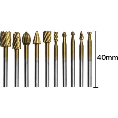 10pc Titanium Dremel Routing Wood Rotary Milling Rotary File Cutter Woodworking Carving Knife Engraving Tool фреза для дерева