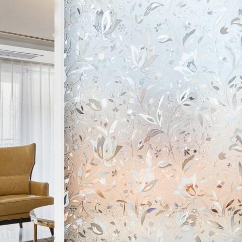100*45cm 1 Roll Tulip Flower Pattern Window Film Decals 3D Self-adhesive Frosted Window Glass Glue-free Window Privacy Films