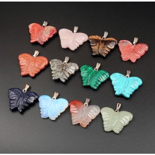 12pcs Carved Natural Stone Quartz Agates Charm Findings Valentines Day Gifts Vintage Butterfly Pendants for Jewelry Making Free
