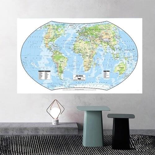 World Map Wall Sticker 225*150cm No-fading Large Map of The World Without National Flag Canvas Poster for Culture and Education