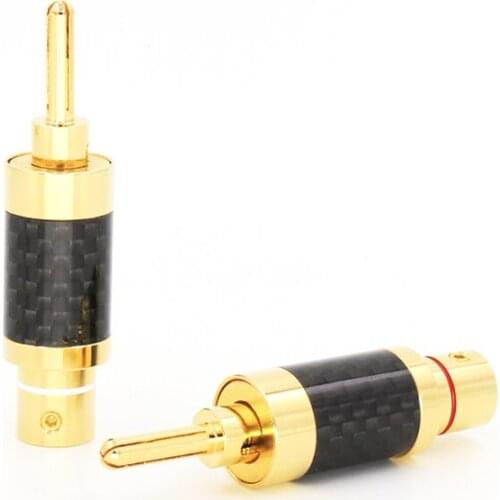 4Pcs Carbon Fibre 3U Gold plated Banana Plugs with spaeker cable connector plug