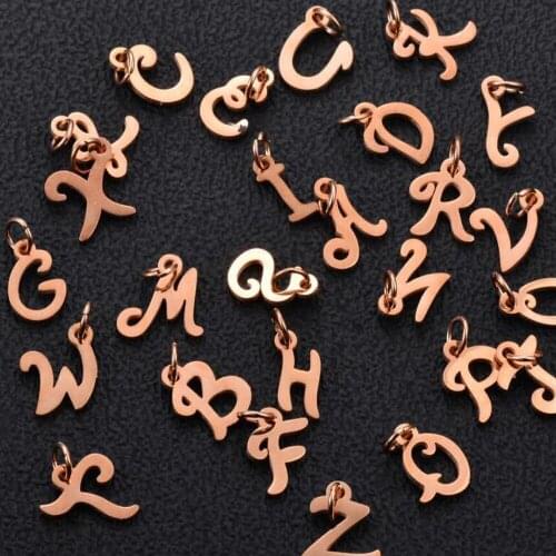 5Pcs/Lot Stainless Steel Rose Gold Initial Letter A-Z Charms DIY For Jewelry Making Bracelet Necklace Accessories