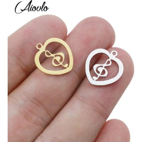 5pcs/lot Stainless Steel Heart-shaped musical note Pendant Charms for DIY Bracelet Necklace Findings Jewelry Making Accessories