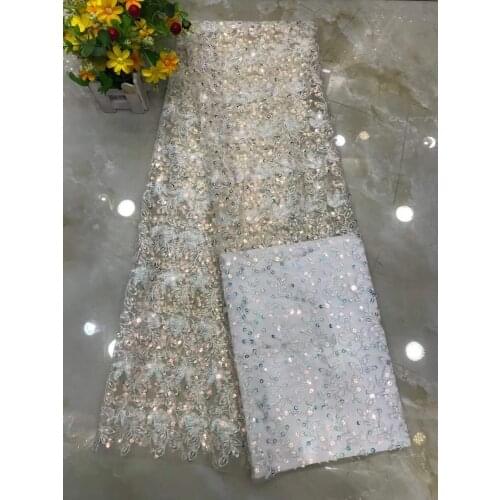 5 Yards beige Sequins French Lace Soft Lurex Embroidery African Tulle Lace Mesh Fabric A3118