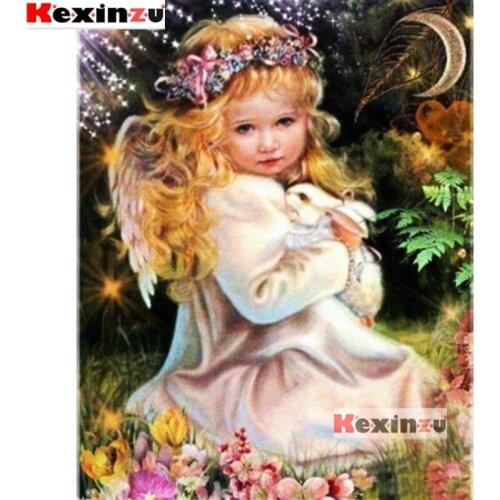 Kexinzu Full Square/Round Drill 5D DIY Diamond Painting "Girl angel bunny" 3D Diamond Embroidery Cross Stitch Home Decor X54610