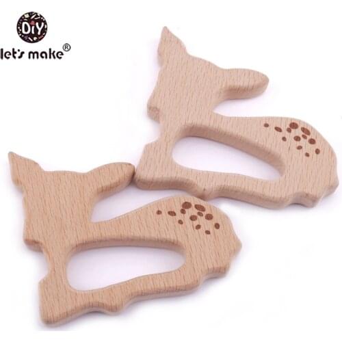 Lets make Beech Wooden Teether 10pcs Sika Deer Timber Customizable Food Grade Wood Teething Roe Bambi Teether Charms