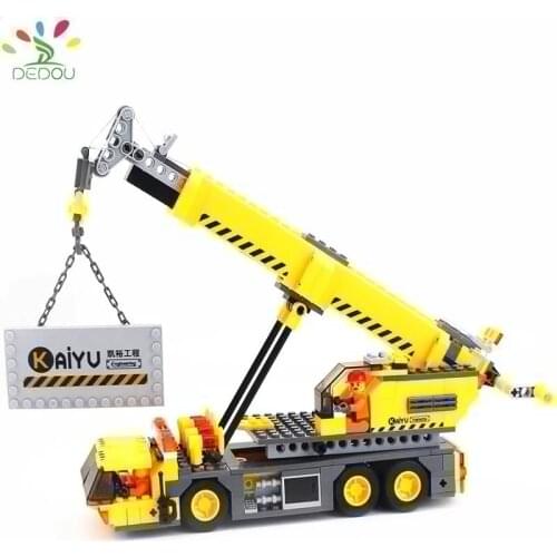 DEDOU Toy Engineering Crane Model City Building Small Particles Assembling Building Block Toys