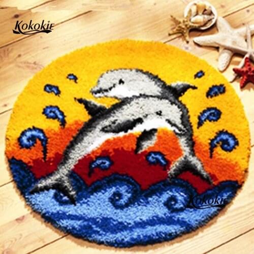 Dolphin 3d tapestry kits latch hook diy rug canvas printing handwerken knooppakket carpet embroidery handmade accessories set