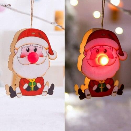 2021 Christmas Ornament Led Luminous Wooden Pendant Christmas Decoration for Home New Year 2022 Xmas Tree Gifts Navidad Decor