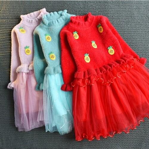Baby Girl Autumn Winter Clothes Children Simple Pineapple Knitted Mesh Dress Kids Girls Princess Dresses 3-8 Years vestidos