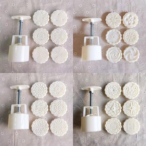 DIY Handmade Manual Stainless Steel/ABS Pastry Mould Kitchen Gadgets Moon Cake Mold Baking Tools 75g 6Pcs/Set Round Shape