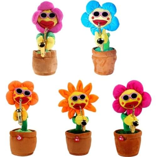 Electric Funny Singing Dancing Sunflower Toy Playing 80 Saxophone Songs Enchanting Flower Toys Soft Stuffed Plush Music