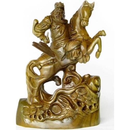 Guan Gong mahogany handicraft solid wood horse fortune seeking Fengshui ornament Green Sandalwood carving Buddha statue of Guan