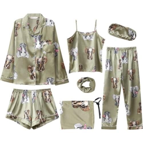 Womens Rayon Silk Pajamas Sex Hot Sleepwear Set Top Women Cartoon Pajama Set Piece/Suit Shirt Shorts Lingerie Homewear Big Size