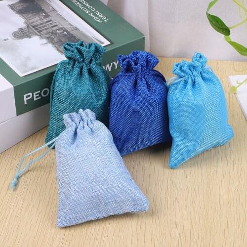 Wholesale 10pcs 10x14cm Jewelry Bags Linen Bag Drawstring Wedding Packing pouchs&Gift Bags Mini Jute Bags Can Customize Logo