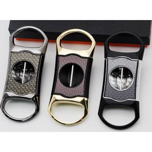 LUBINSKI Carbon Fiber Metal Cigar Cigarette Cutter Scissor Dual Blade Tobacco Smoking Tool Accessories For COHIBA