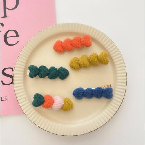 Sweet Girl Candy-colored Plush Love Hairpin Ins Cute Bangs Clip Contrast Color Hairpin Clip Mori Hair Accessories