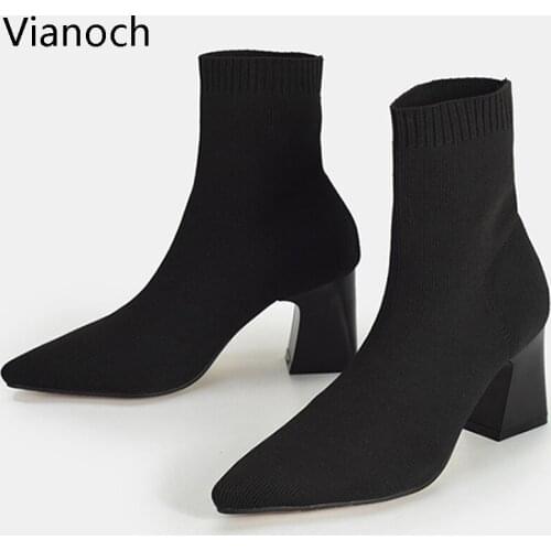 Fashion New Womens High Heels Knitted Sock Boots Platform Pumps Elastic Shoes Woman wo19083