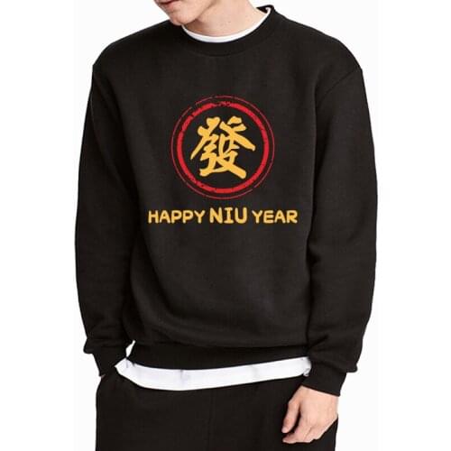 2021 Happy New Year Men Clothing Casual O-Neck Chinese Lunar New Year Blessing Characters Print Pullovers Male Pullovers Hoody