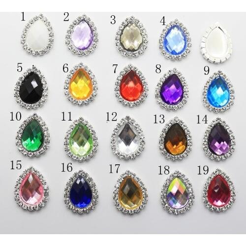 New 24*18mm 10pcs Water drop Acrylic Rhinestone button Mix-Colour Diy Girl Hair Ribbon Wedding Decoration Accessory
