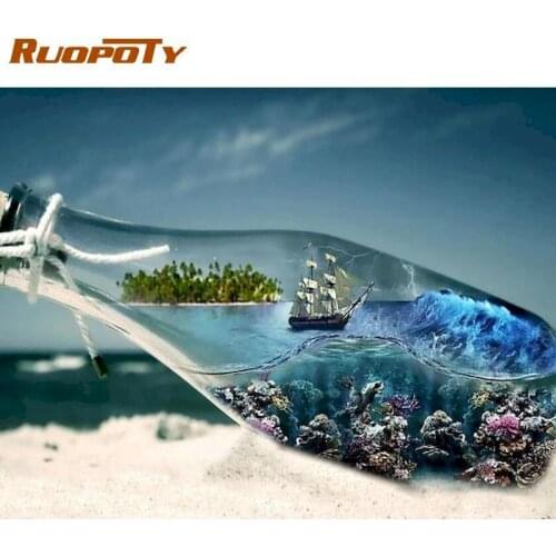RUOPOTY 40x50cm Bottle Ocean Landscape Painting By Numbers DIY Oil Paints Acrylic Paint Drawing Canvas Handpainted Home Decor